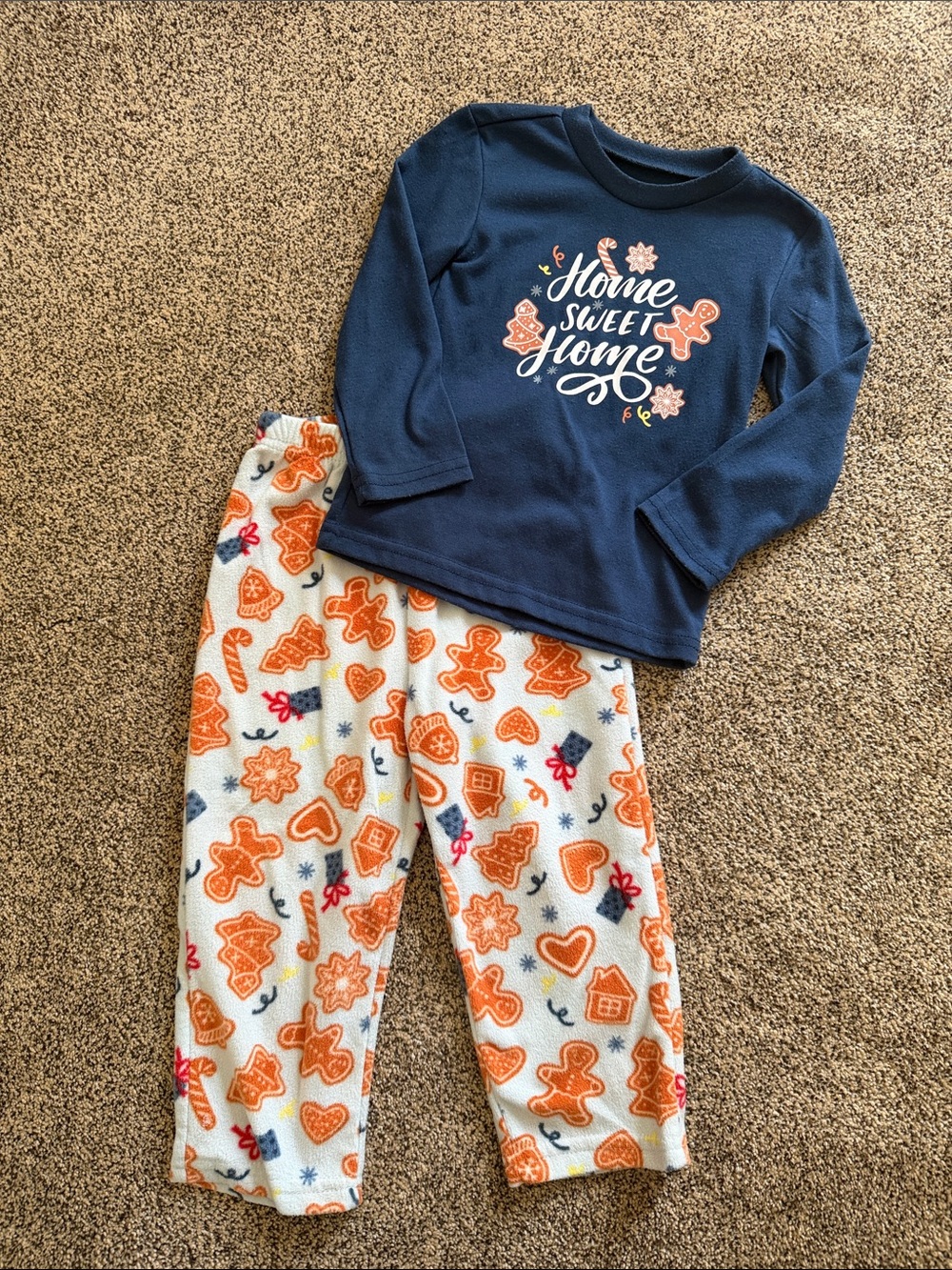 Toddler Navy 'Home Sweet Home' Pajama Set with Cream Gingerbread Pants, Size 3T